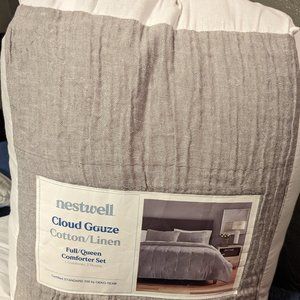 Full Queen 3 pc Nestwell Duvet Set Sharkskin Gray Cloud Gauze Cover Cotton Linen